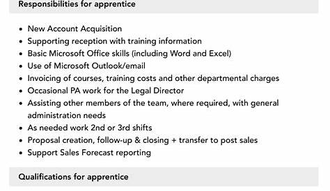 Apprentice Job Description REF 234 Closing Date for