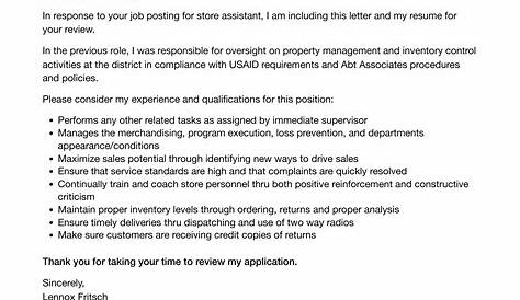 Store Assistant Cover Letter No Experience Customer