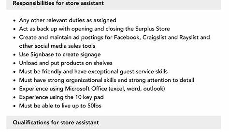 Store Assistant Job Description Pdf 8 Manager Templates Free Premium