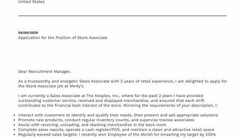 Store Associate Cover Letter Best Sales Examples Livecareer