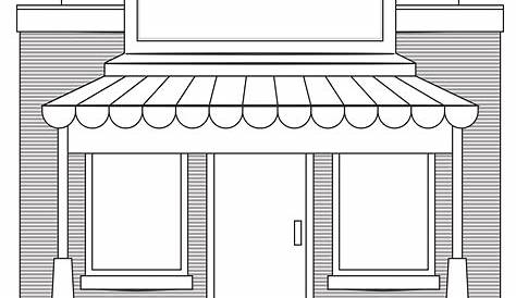 Shop Front With Awning Black And White Line Art Stock