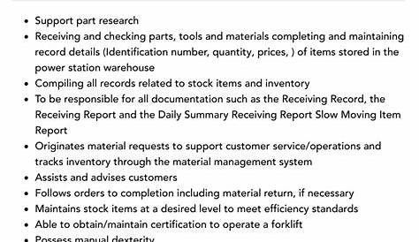 Store Keeper Jobs Description In Manufacturing Company Job Template