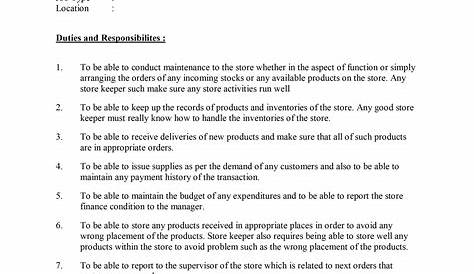Store Keeper Jobs Description Job Workable Cv For