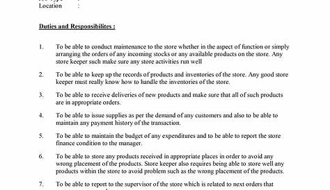 Storekeeper Job Description Template