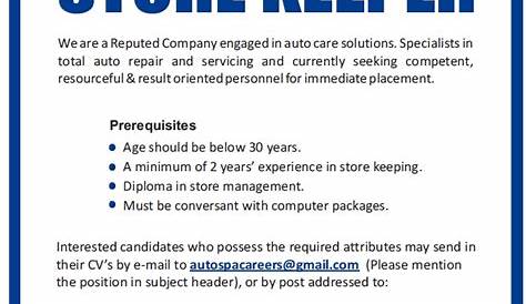 Storekeeper Job Description Template