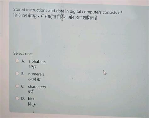 Stored Instructions And Data In Digital Computer Consists Of