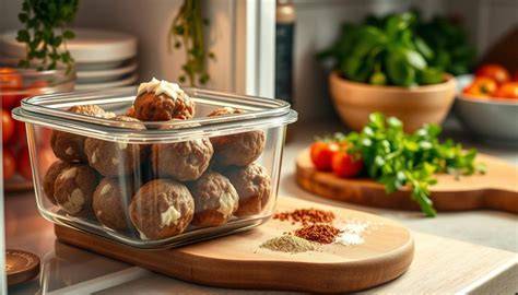 Storing meatballs in a container