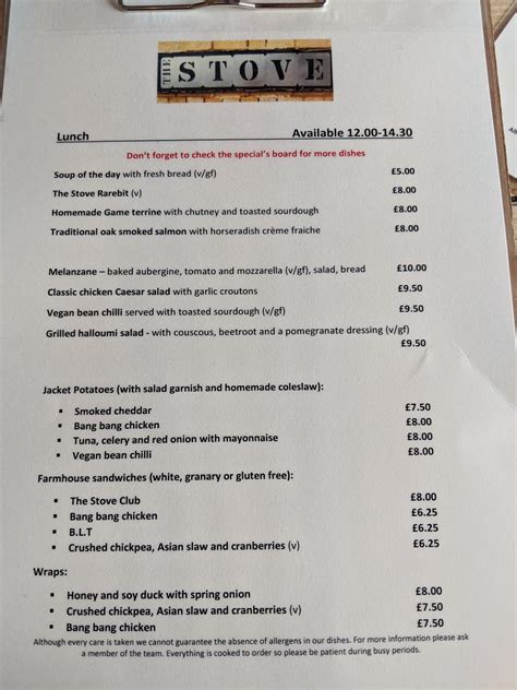 Stove Restaurant Menu