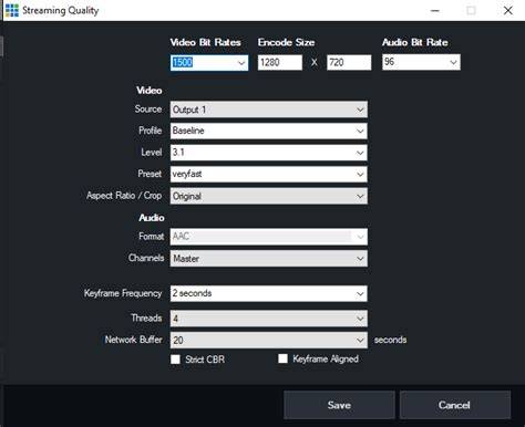 Video quality settings for streaming