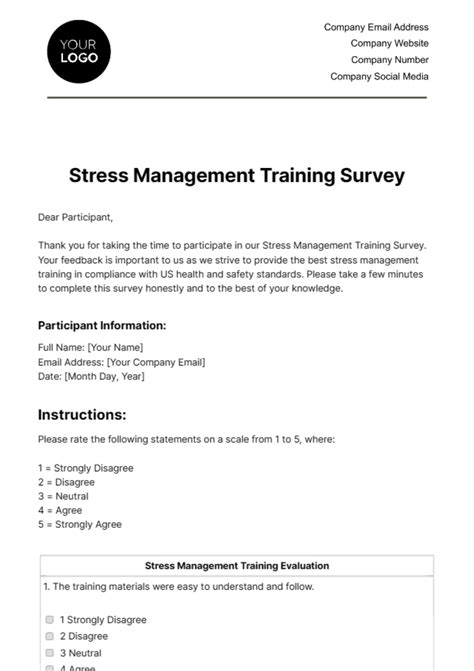 Stress At Work Survey Template