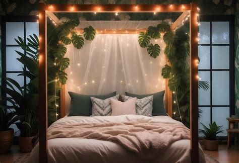 String Lights On Bed Frame