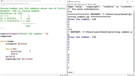 strong number in python using while loop