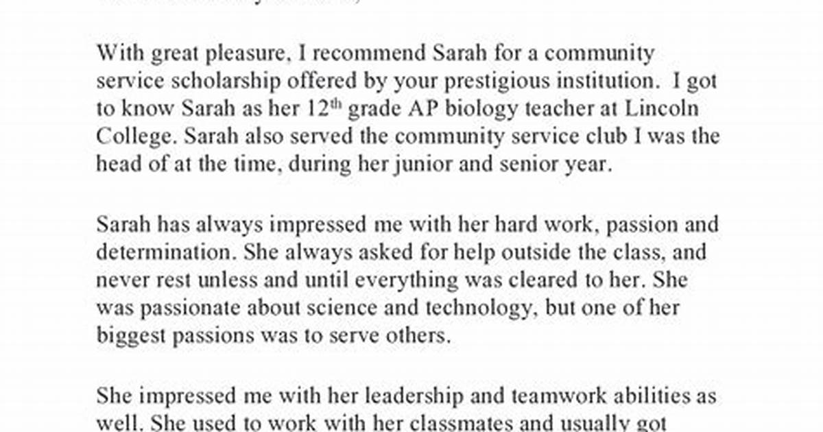 Strong recommendation letter for scholarship example