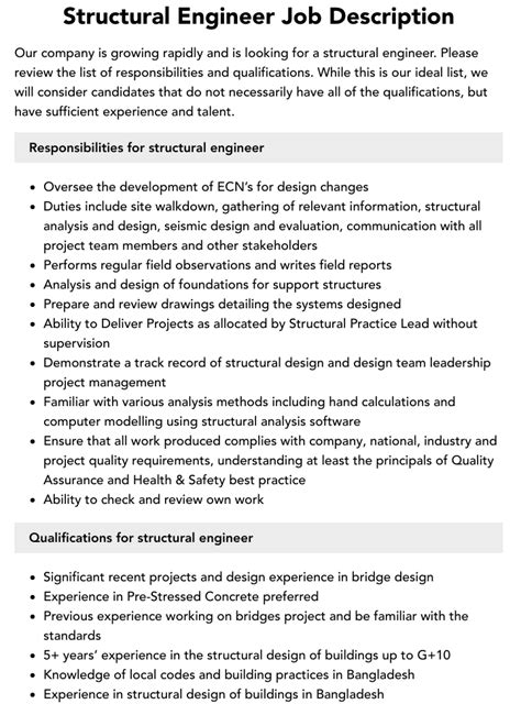 structural engineering jobs description