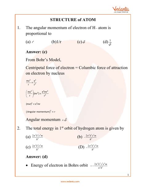 structure of atom class 11 neet questions