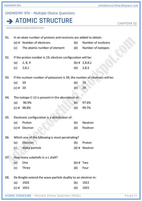 structure of atom class 9 extra questions mcq with answers