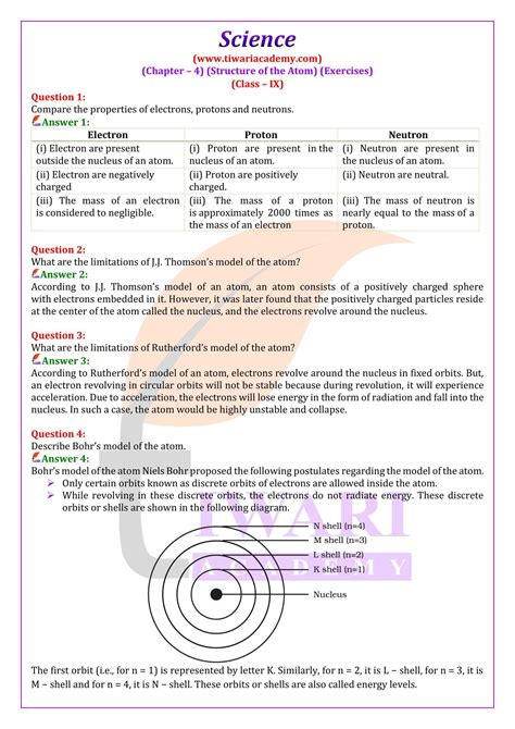 structure of atom class 9th extra questions