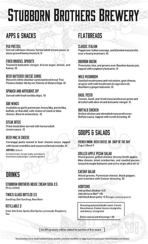 stubborn brothers brewery menu