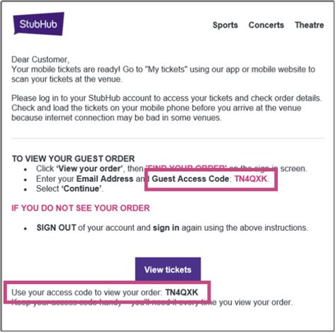 Stubhub Ticket Access Code