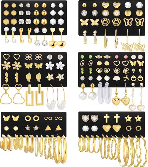 Stud Earrings Set Gold