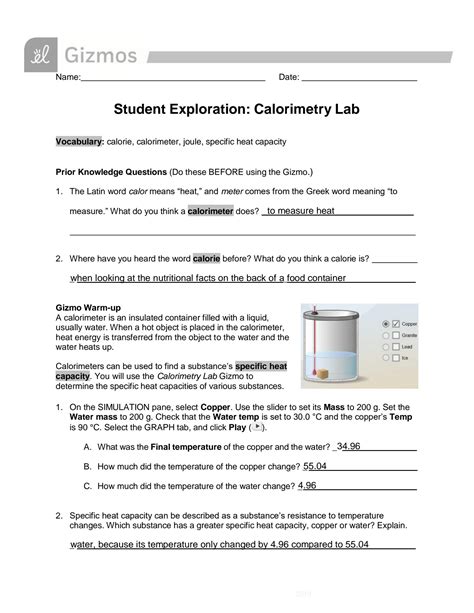 Student Exploration Calorimetry Lab Gizmo Answer Key: A Comprehensive Guide