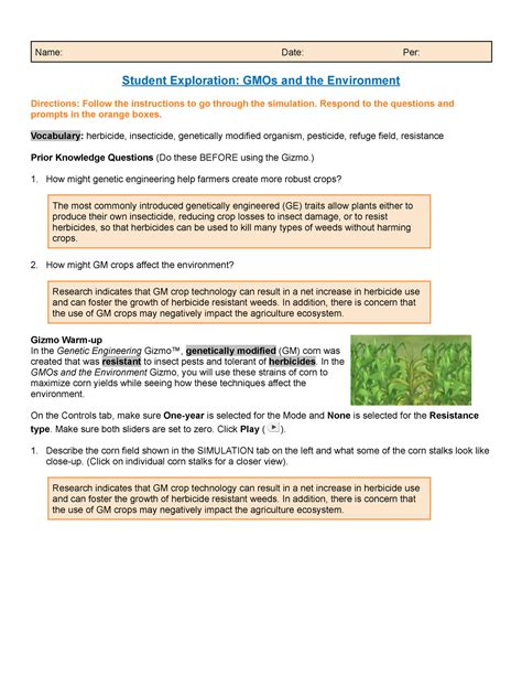 Student Exploration Gmos And The Environment Gizmo Answer Key Tips