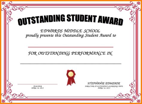 Student Certificate Wording