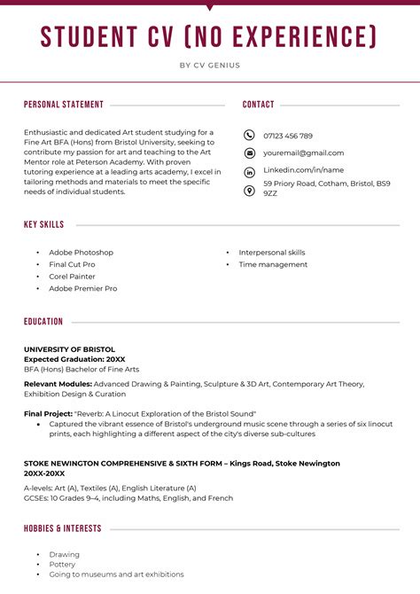 Student Cv Template No Experience