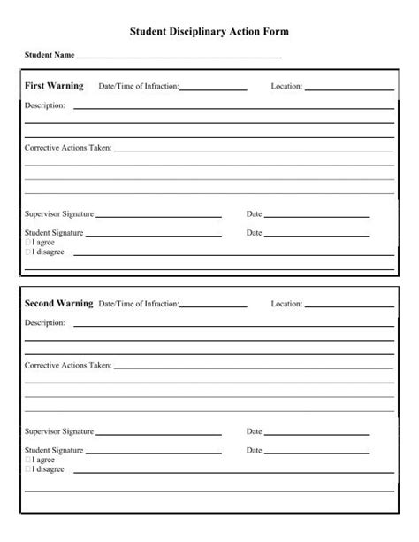 student discipline documentation form template