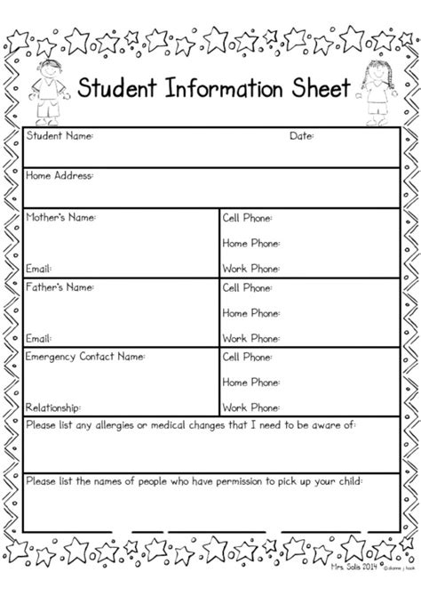 Student Information Sheet Free Printable