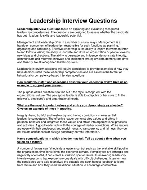 student leadership interview questions and answers pdf