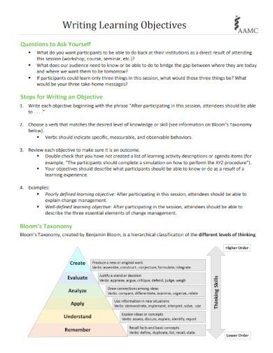 student learning objectives examples pdf