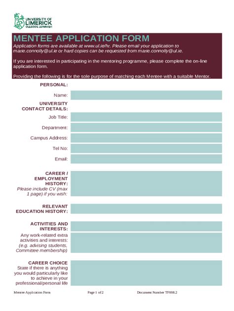 Student Mentee Application Template
