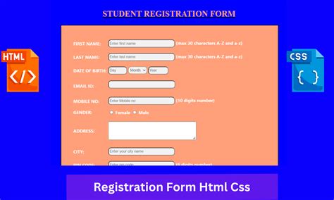 student registration form in html with css and javascript source code