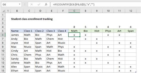 Student Table Excel