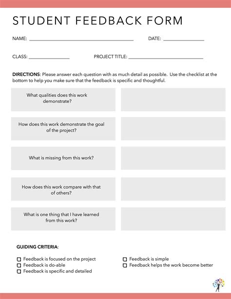 student to student feedback examples