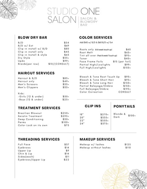 Studio One Price List