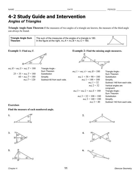 Study Guide And Intervention Angles Of Triangles