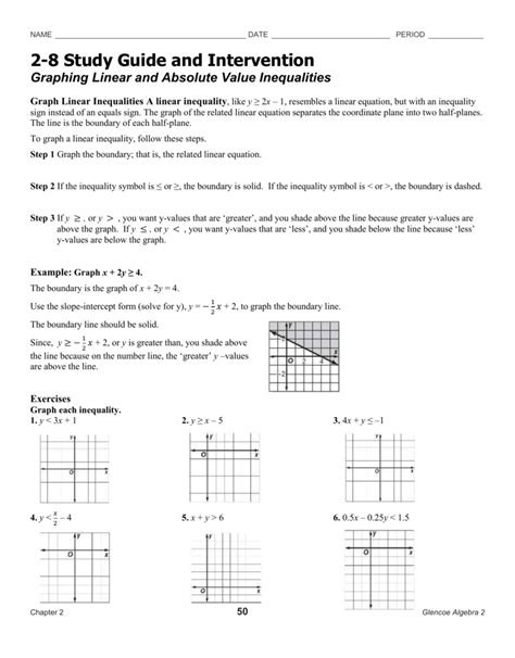 Study Guide And Intervention Graphing Linear Equations