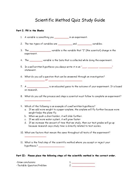 study guide for scientific method