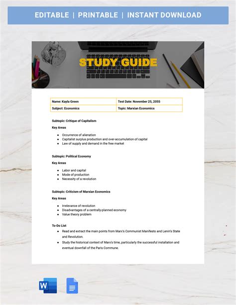 study guide format google docs