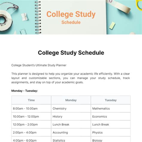 study schedule example for college students