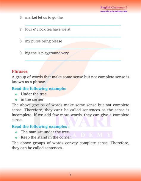 study sentence for class 2