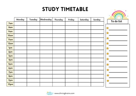 study time table chart for students