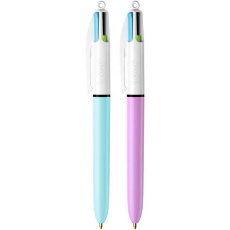 Stylo bille BIC Fun 4 couleurs rechargeable et rétractable Bleu Pastel