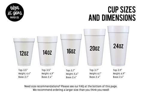 styrofoam cups sizes