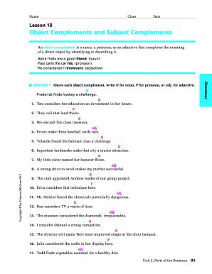 subject and object complement exercises with answers