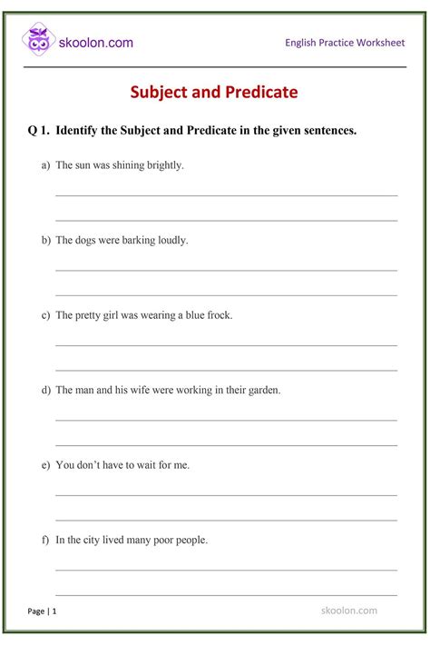 subject and predicate examples with answers pdf