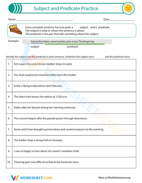 subject and predicate practice printable template