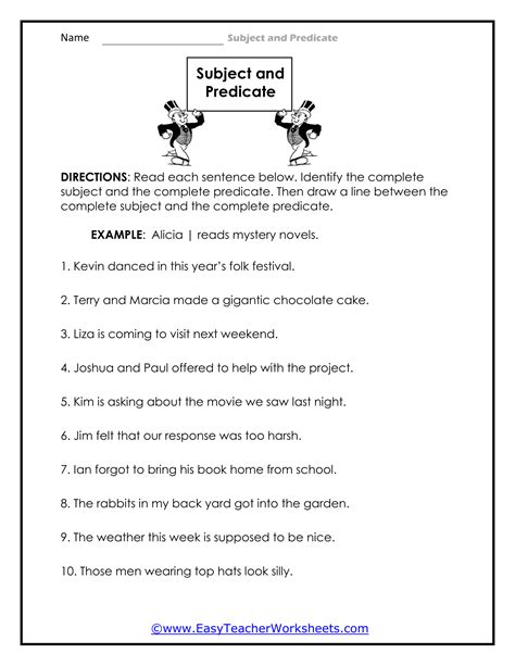 subject and predicate worksheet for class 4